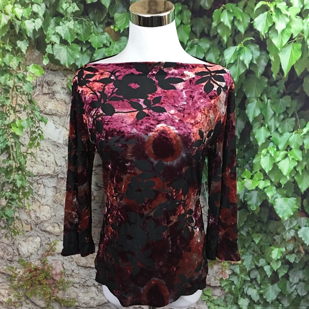 New Boat Neck Sheer Velvet Blouse
